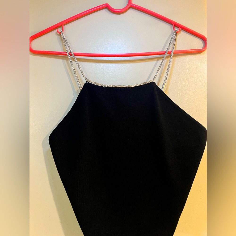 Elegant Rhinestone Black Top